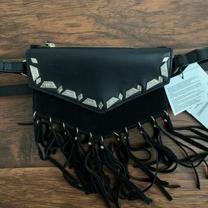 Western Style Leather Fringe Belt Bag